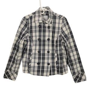 Aeropostale Jacket Womens XL Gray Black White Plaid Double Breasted 100% Cotton